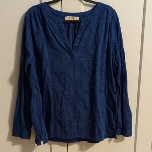 LOFT Blue Embroidered Blouse